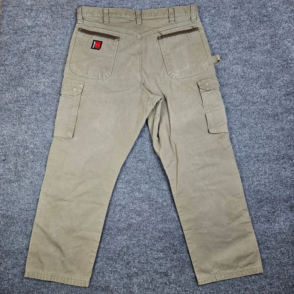 Wrangler Riggs Pants Men 38x32(30) Ripstop Dark Khaki Utility Double Knee‎ READ